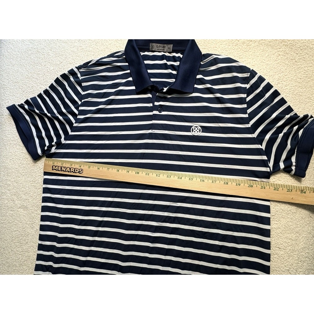 G/FORE Men's XL Striped Performance Golf Polo Navy White Golf Shirt - Picture 3 of 5